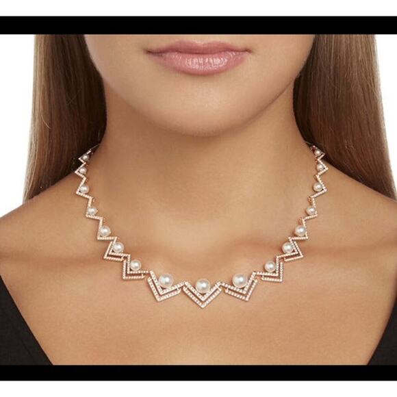 Swarovski Crystal EDIFY All Around Necklace Rose Gold Plated Pearl 16” Length - Picture 8 of 8